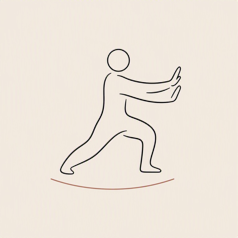 Ilustración de la postura Ān, Empuje: figura estable proyectando las manos hacia adelante.