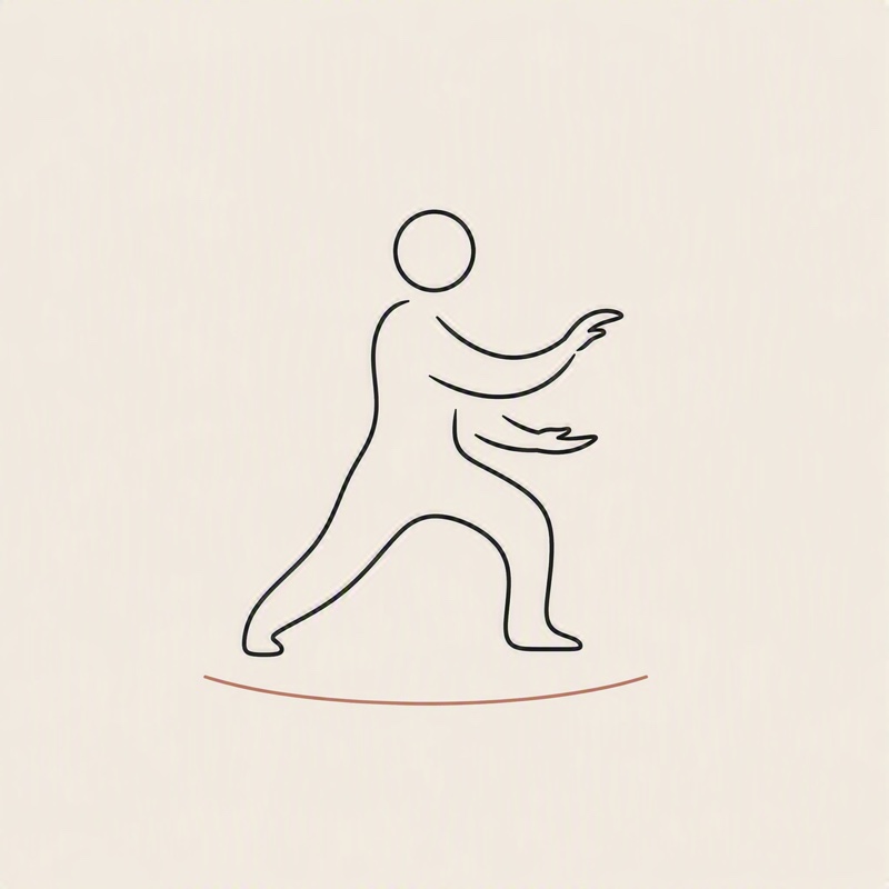 Ilustración de la postura Yún Shǒu, Manos como Nubes: brazos desplazándose horizontalmente en movimiento fluido.